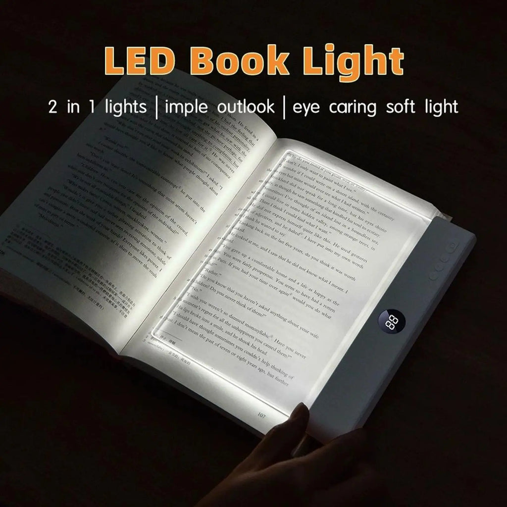 Book Lamp , Rechargeable Clear LED Flat Reading Light With 3 Colors & Timer, Plate Lamp Book Full Light White